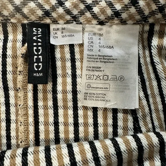 H&M Divided Tan Black And White Mini Skirt Button Up Size 4 - Picture 5 of 5
